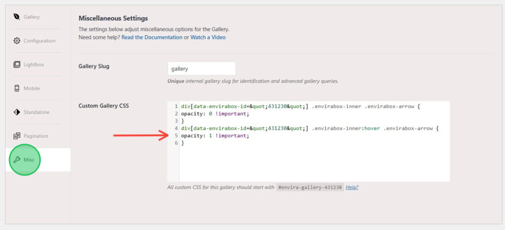 CSS Code to Show Lightbox Navigation Arrows on Hover