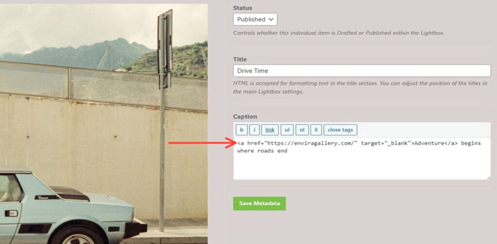Caption with Link Inserted