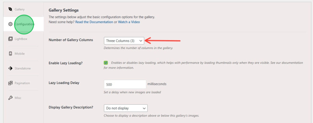 Choose Gallery Column Number