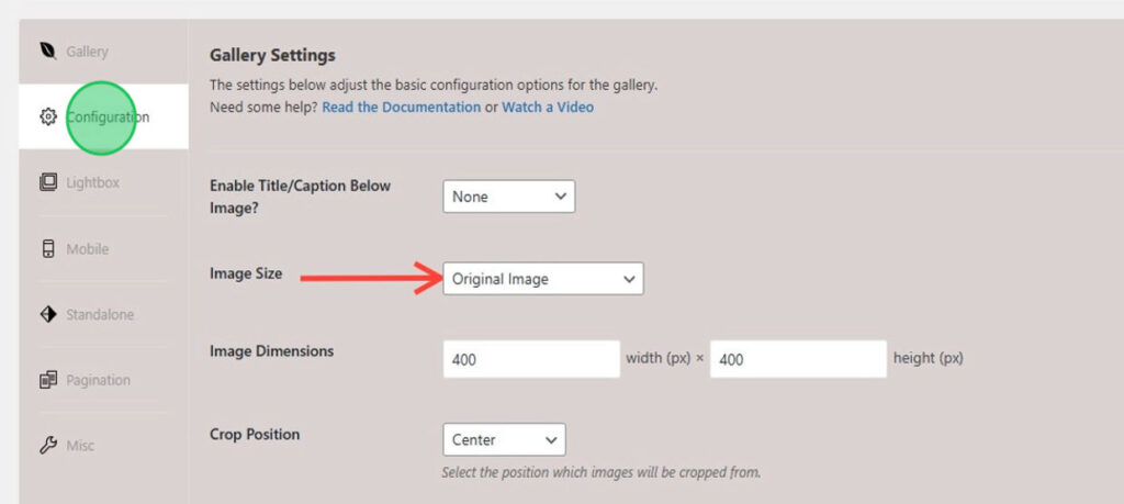 Be sure to select the Original Image Size from the dropdown when creating your animated GIF gallery