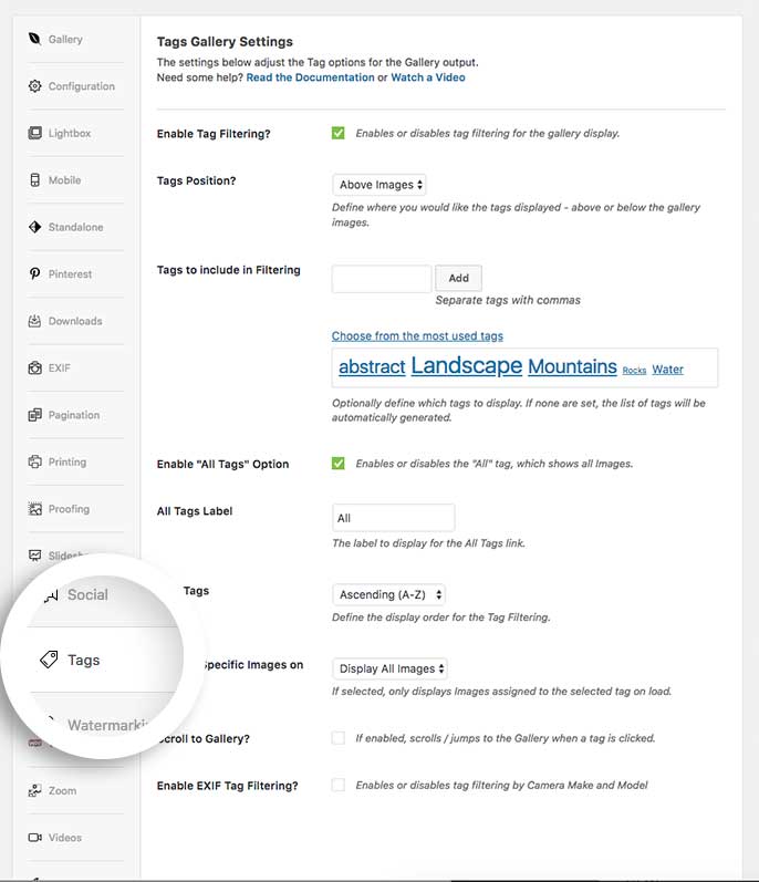 Enable the tags on your gallery so that you can style your tags list