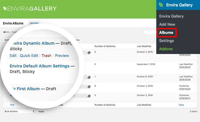 Edit the album defaults gallery as well to use the Defaults Addon with albums