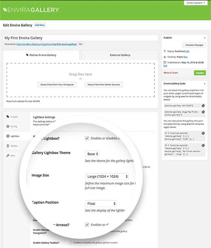 You can change the size of images loaded in Lightbox view with the Image Size option.