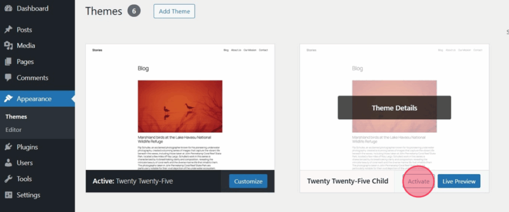 Activate Child theme