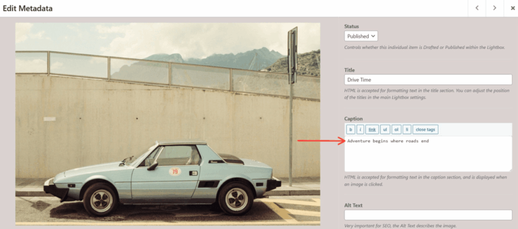 Add Caption in the Caption Field