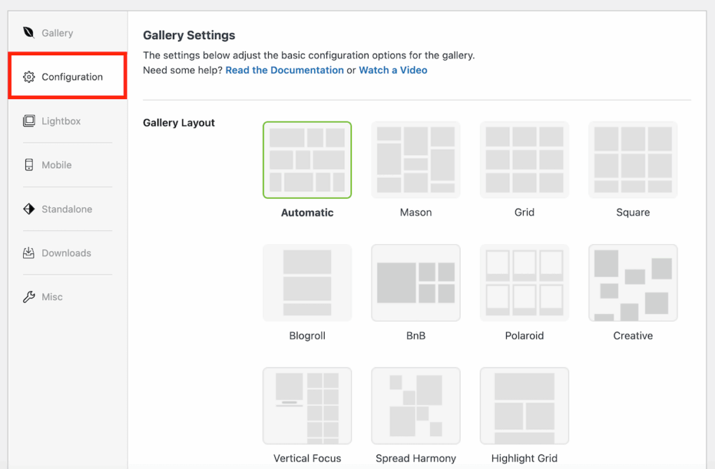The Configuration tab in Envira Gallery settings