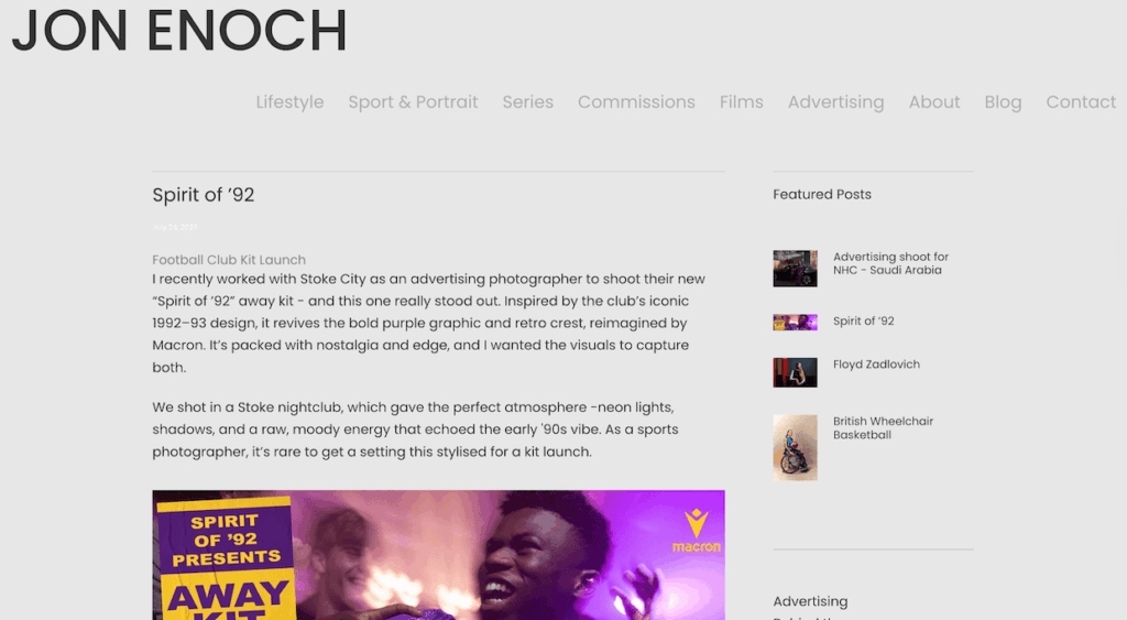 Example of a photography blog post