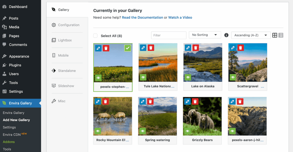 Gallery images in Envira