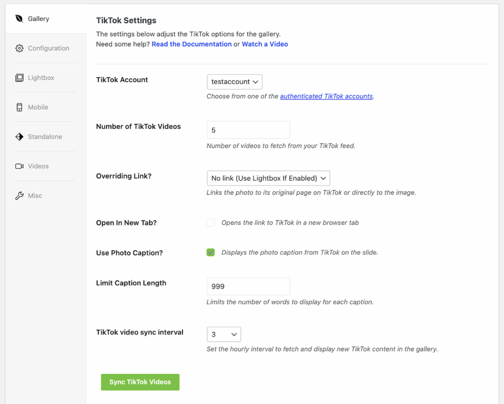TikTok gallery settings